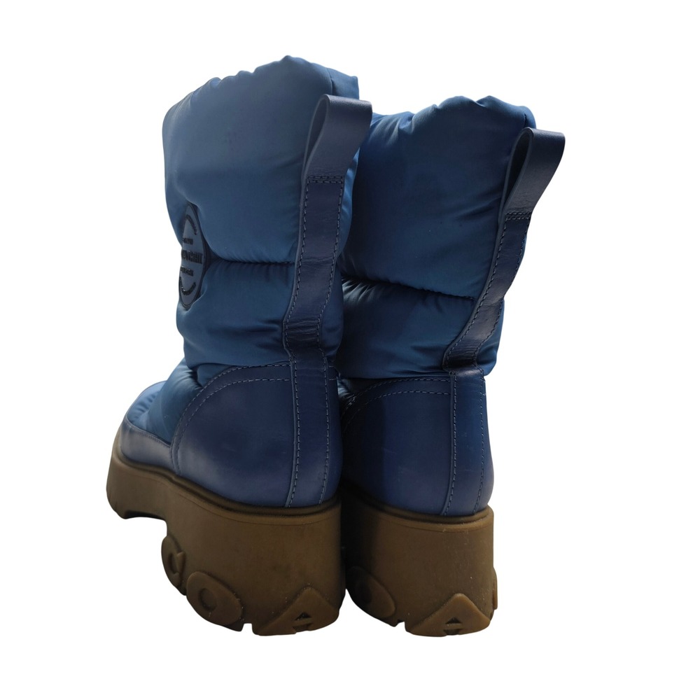 Coach Puffer Snow Boots Women Blue Leather Nylon Platform Lug Sole Good - Picture 6 of 9